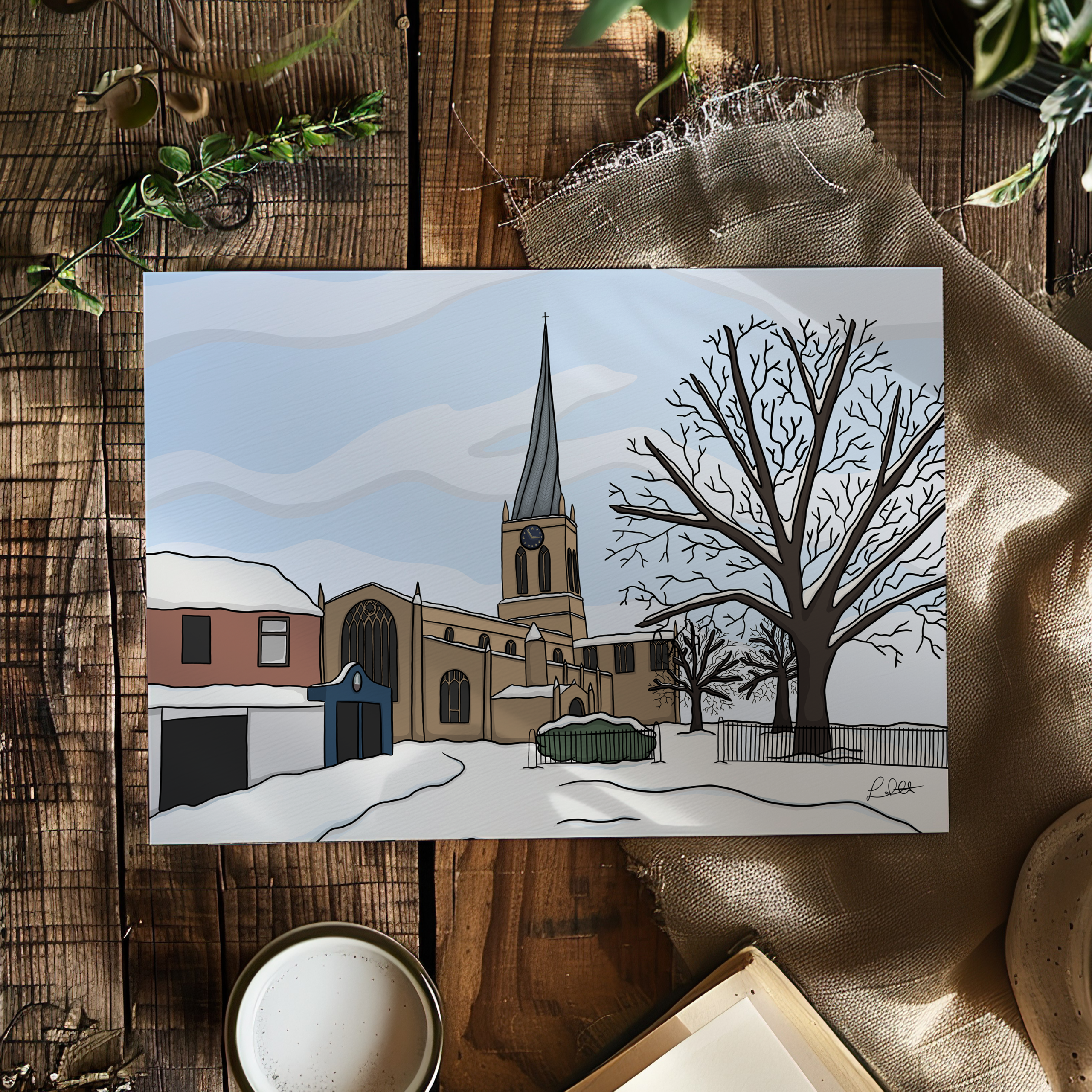 The Crooked Spire in Winter Print