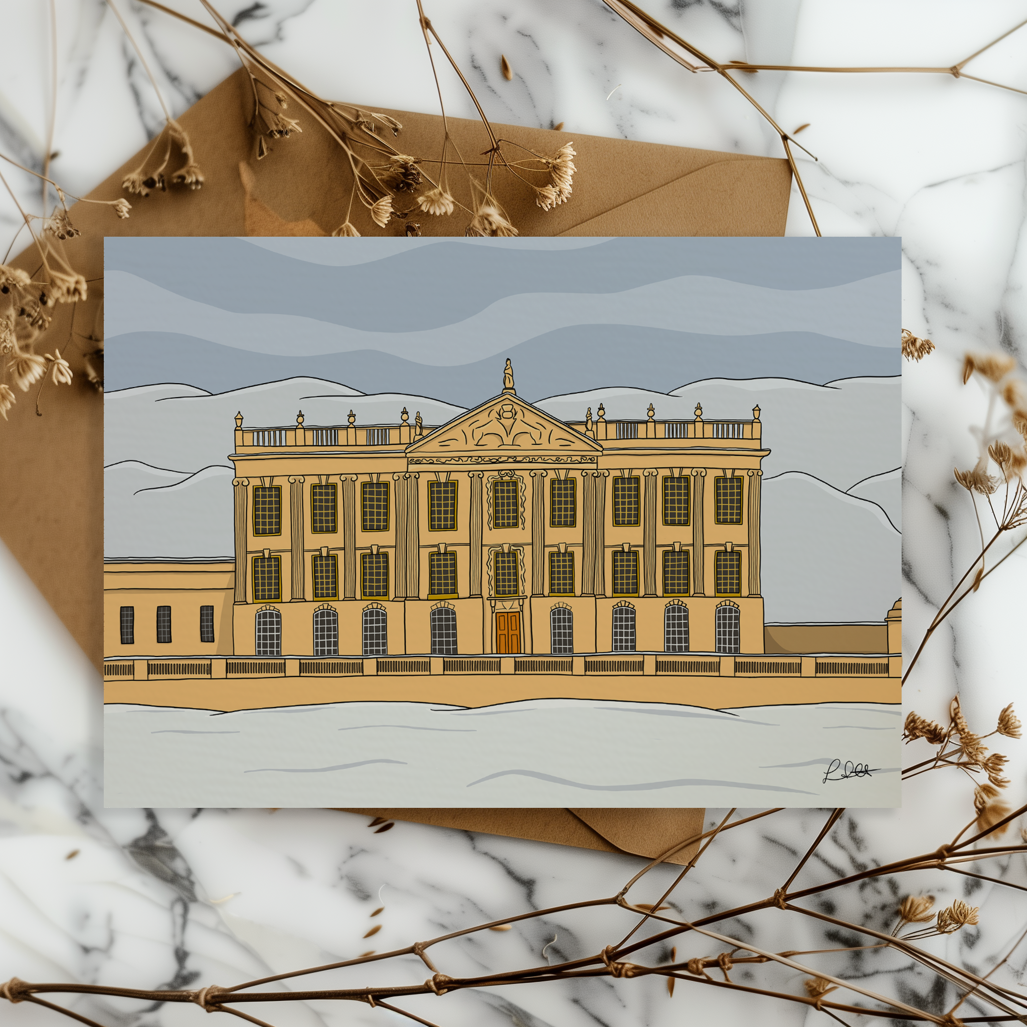 Chatsworth House in Winter Print